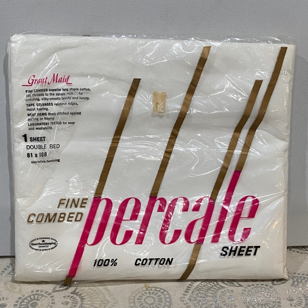 Grant Maid White Double / Full Flat 81x108 Percale 100% Cotton Sheet NEW Package